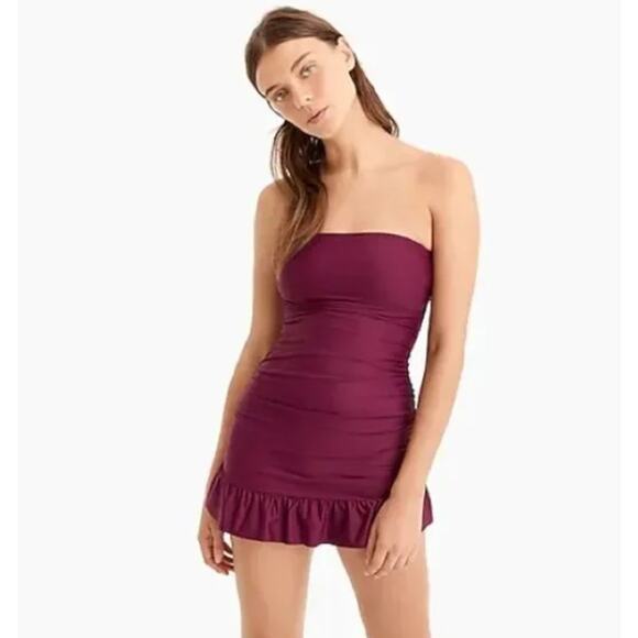 NWT J. Crew Ruched Bandeau Swim Dress in Burgundy/Wine Size 6
